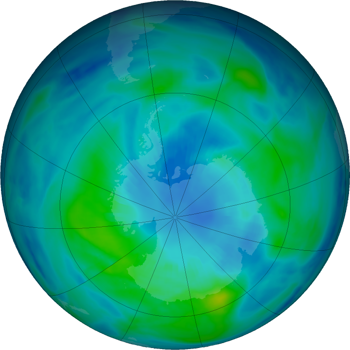 Antarctic ozone map for 06 April 2019